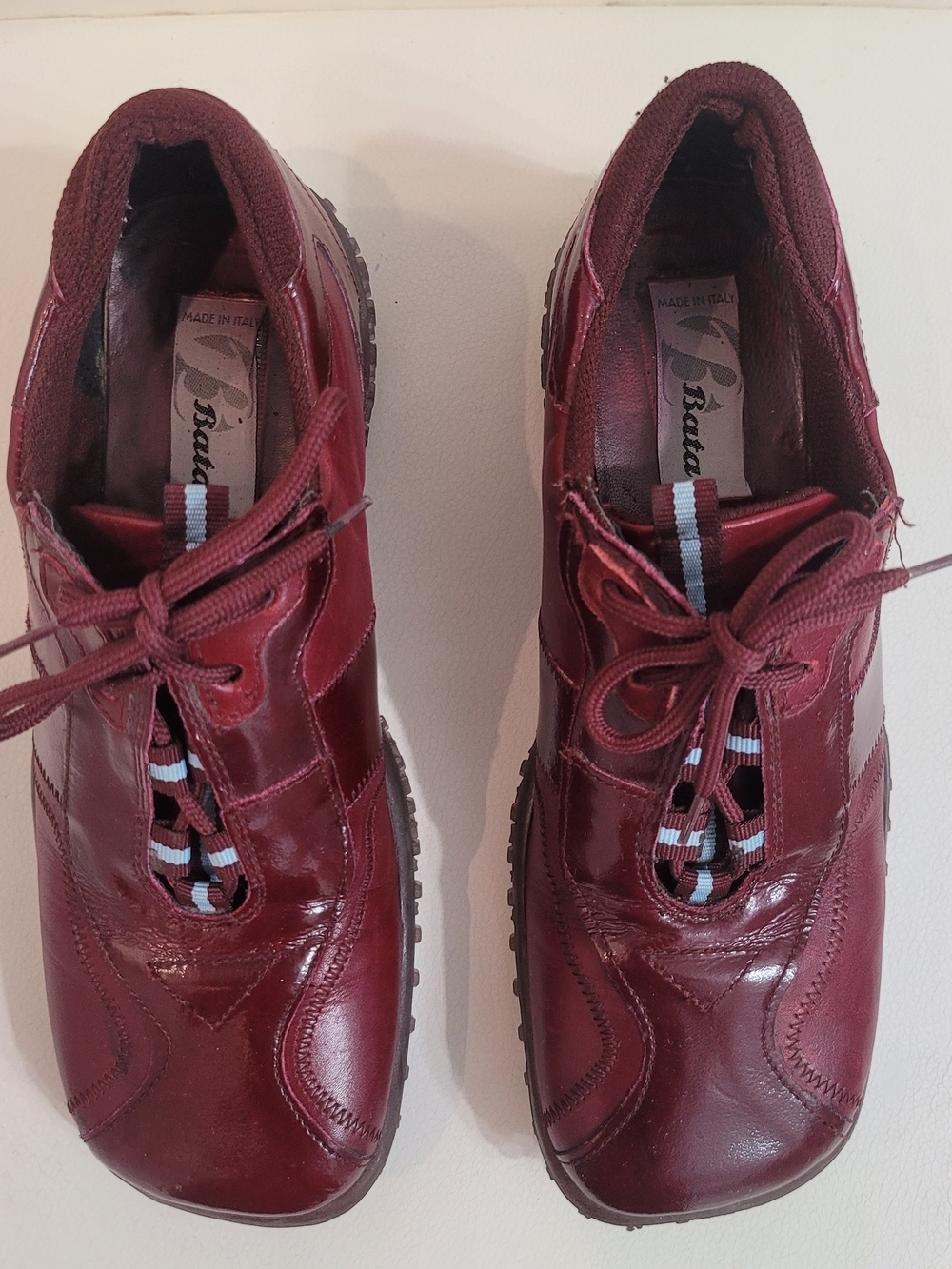 Bata Burgundy Leather Lace-Up Sneakers Made In Italy Size 38